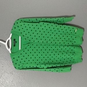 Ellen Tracy Green Cardigan with Black Polka Dots